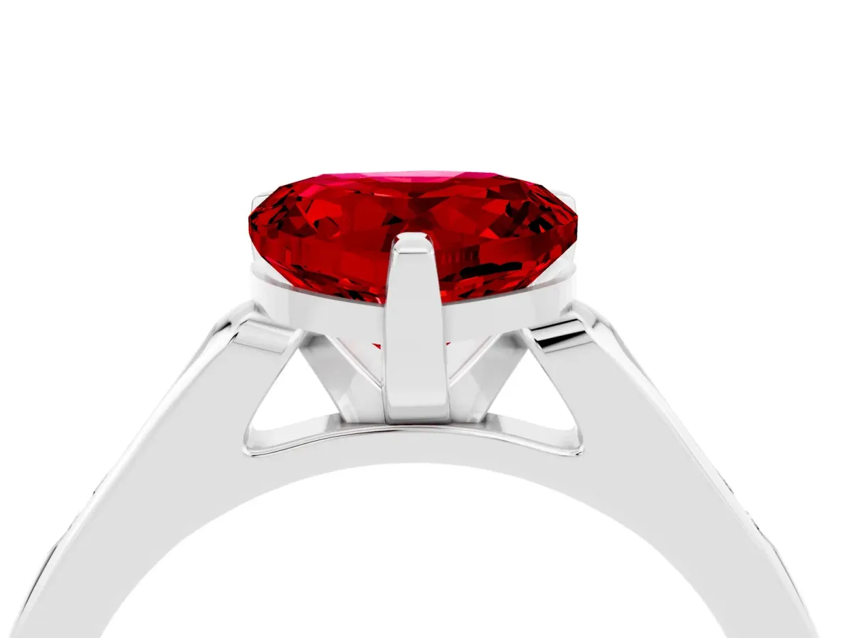 Heart Cut Ruby Solitaire Ring with Channel Set Round Band and Prong Setting Silver