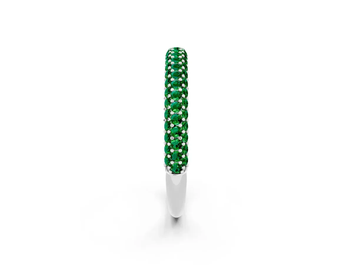Round Emerald Pavé Eternity Band with Shared Prong Setting Platinum
