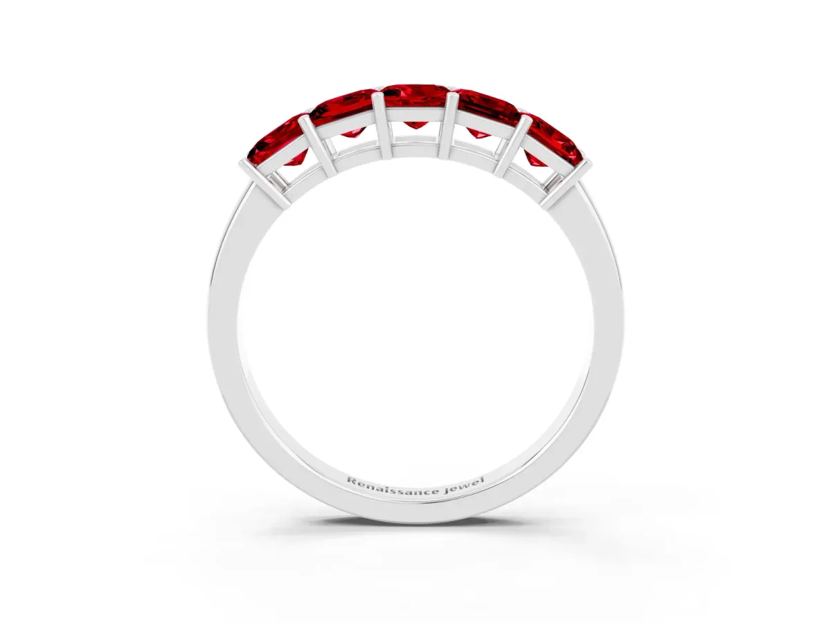 Princess Cut Five-Stone Ruby Band with Prong Setting Silver