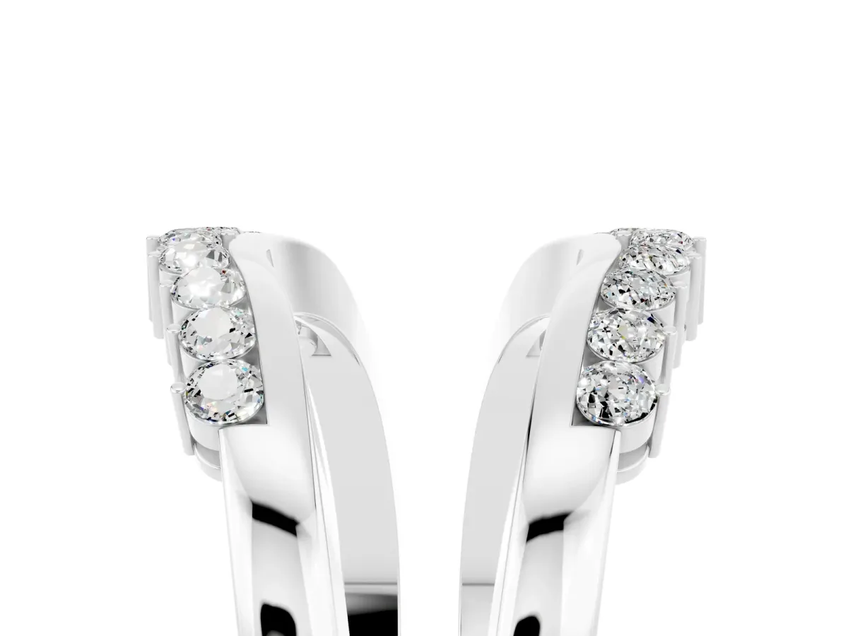 Round Moissanite Chevron Contour Band with Prong Setting Silver