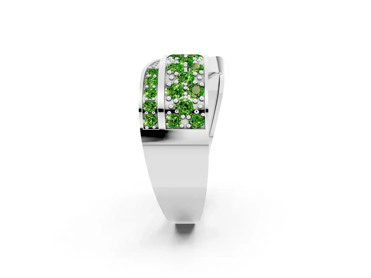 Pavé Round Peridot Crossover Band with Bead Prong Setting Platinum