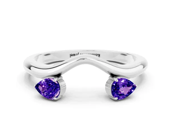 Pear Cut Tanzanite Two-Stone Open Band Ring with Prong Setting Platinum