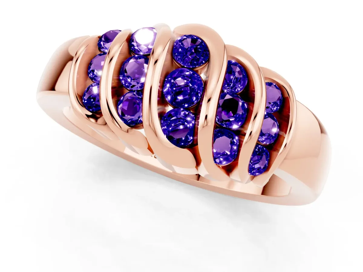Round Tanzanite Multi-Row Crossover Band Rose gold