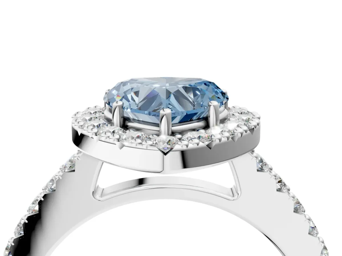 Fancy Blue Heart Cut Halo Diamond Pavé Solitaire Ring Platinum