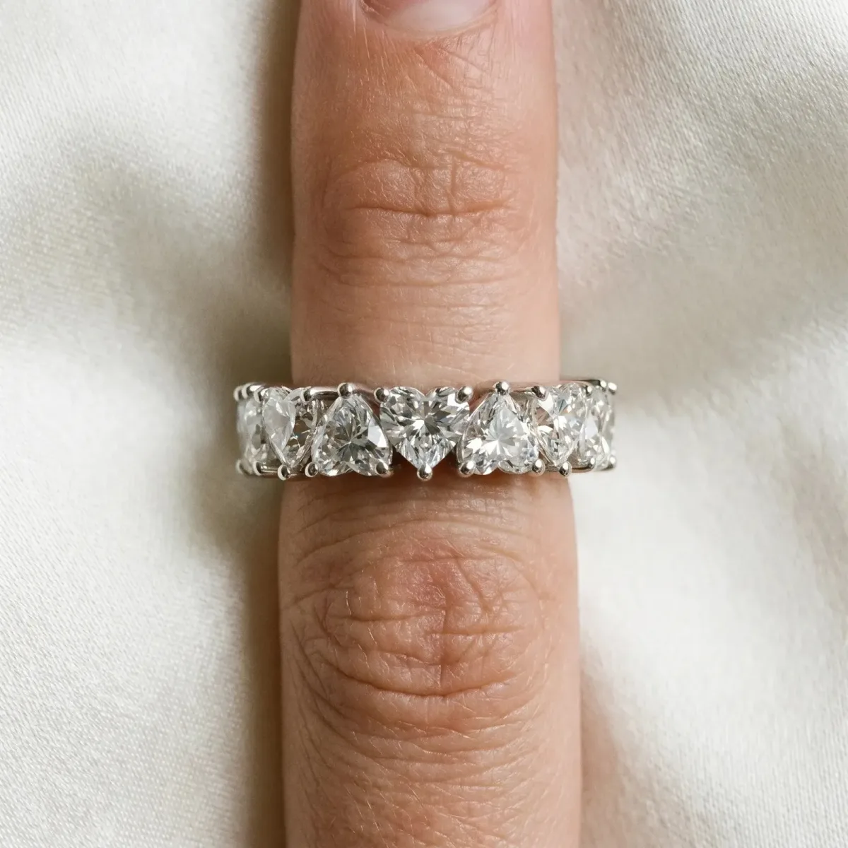 Heart Cut Eternity Band with Shared Prong Setting Silver