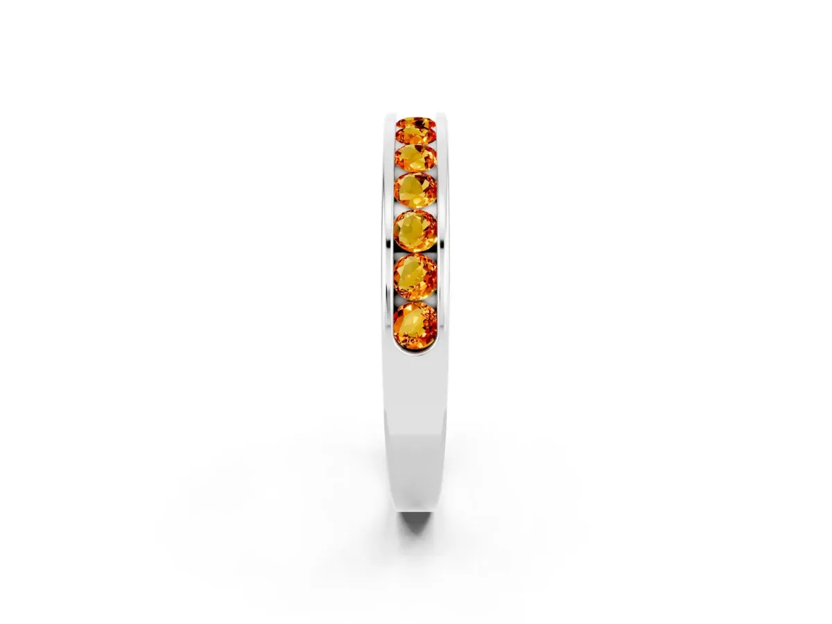 Channel Set Round Citrine Eternity Band Silver