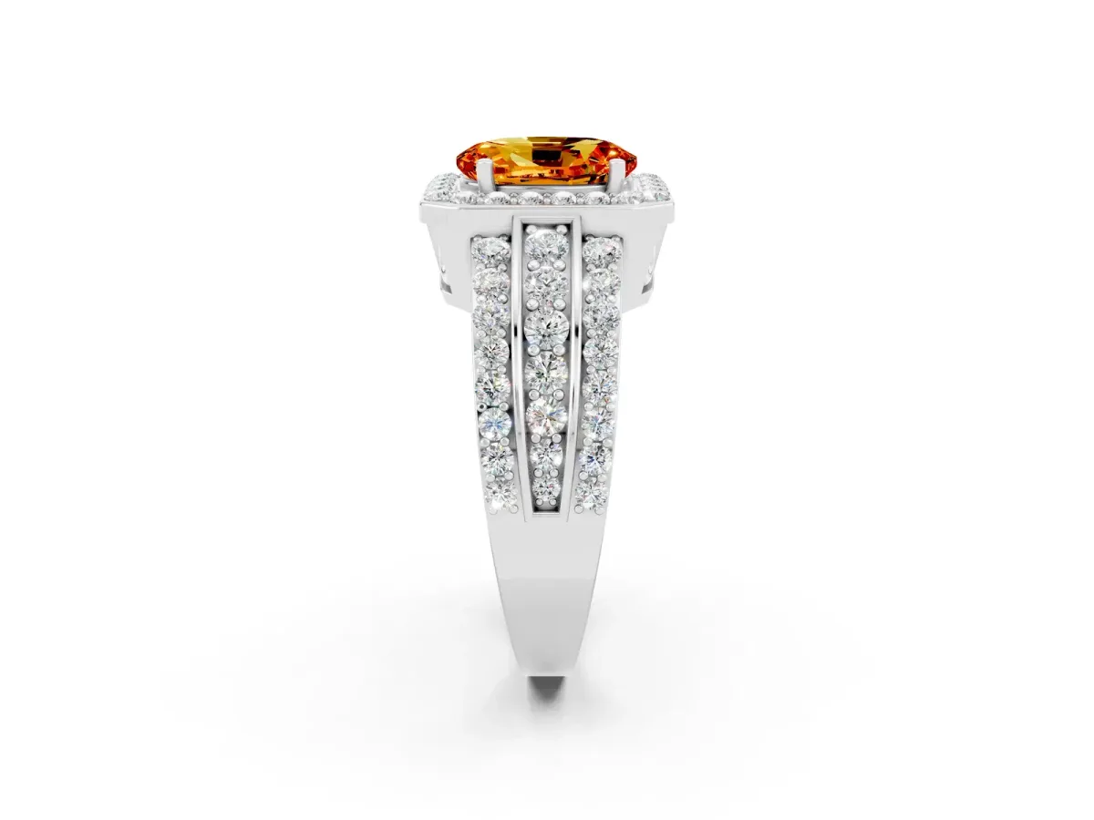 Oval Cut Halo Citrine Ring with Round Split Shank and Prong Setting Silver