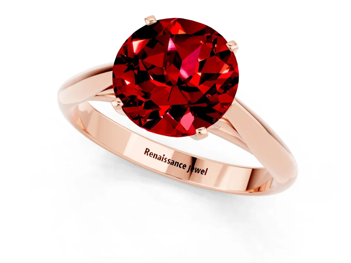 Round Cut Ruby Solitaire Engagement Ring with Cathedral Setting and Four-Prong Mount Rose gold