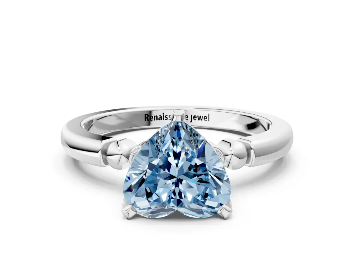 Fancy Blue Heart Cut Solitaire Beaded Band with Four-Prong Setting Platinum