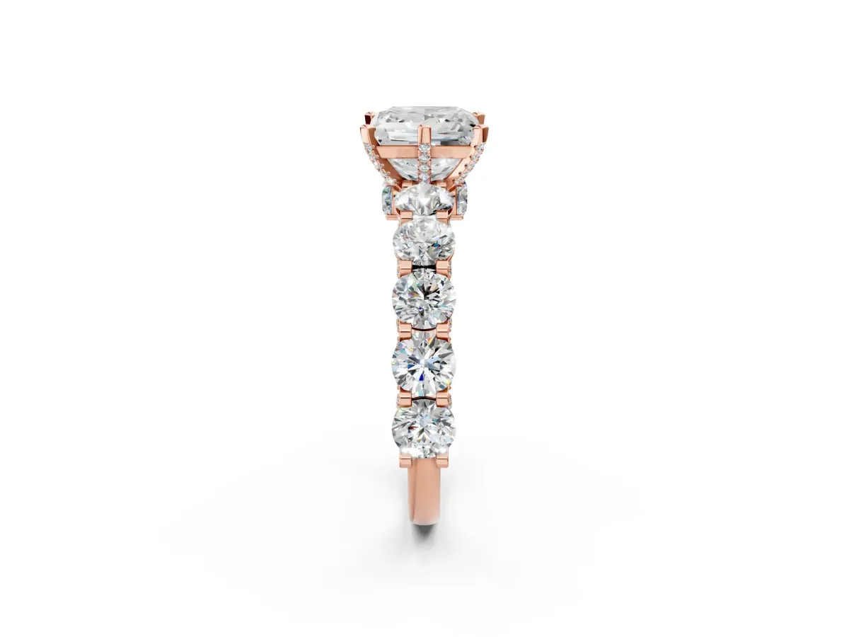 Princess Cut Diamond Side Stone Engagement Ring with Four-Prong Setting Rose gold
