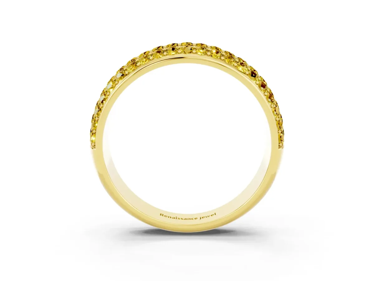 Three-Row Round Yellow Sapphire Eternity Band with Shared Prong Setting Yellow gold