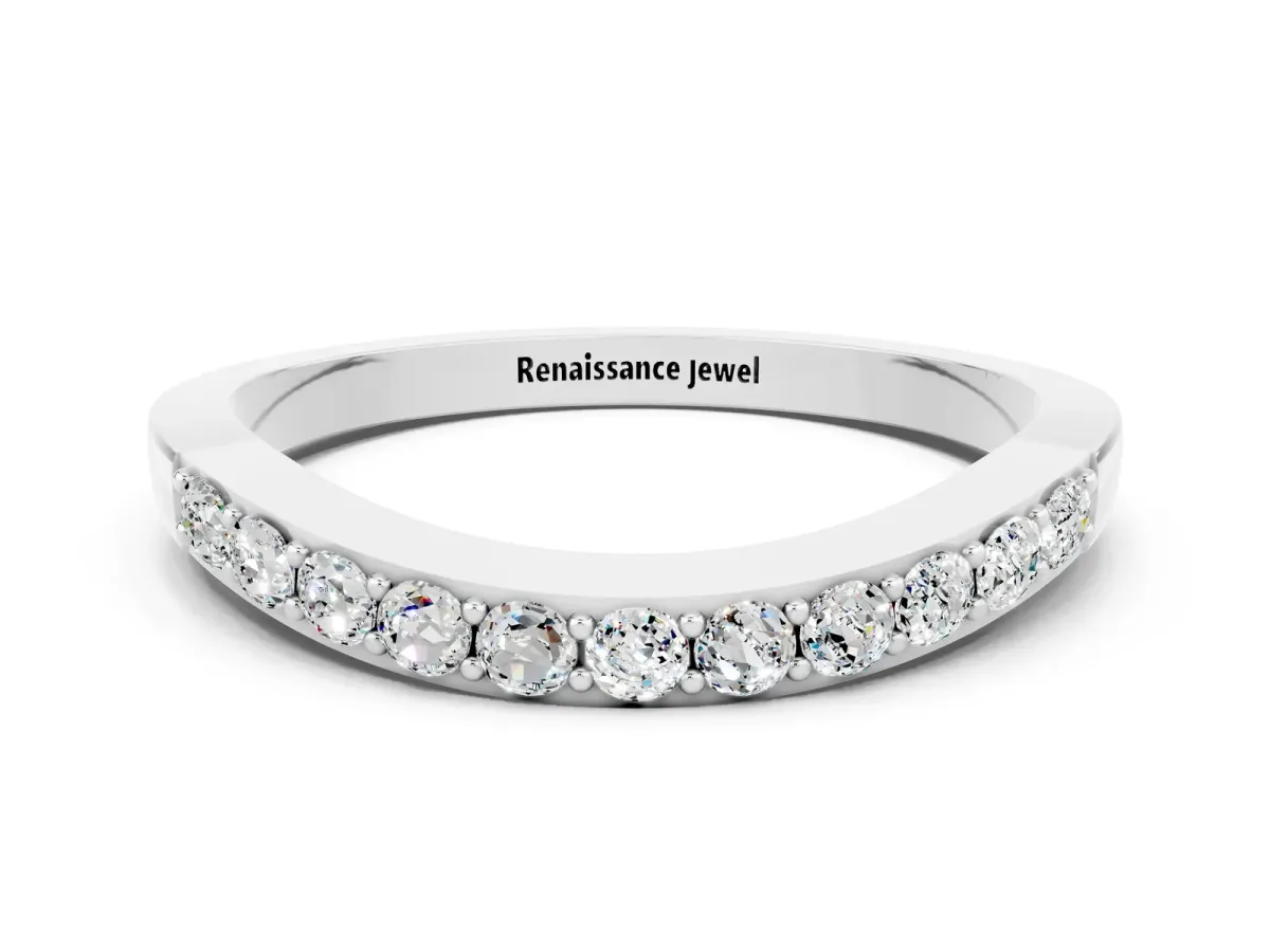 Round Moissanite Curved Wedding Band with Channel Setting White gold