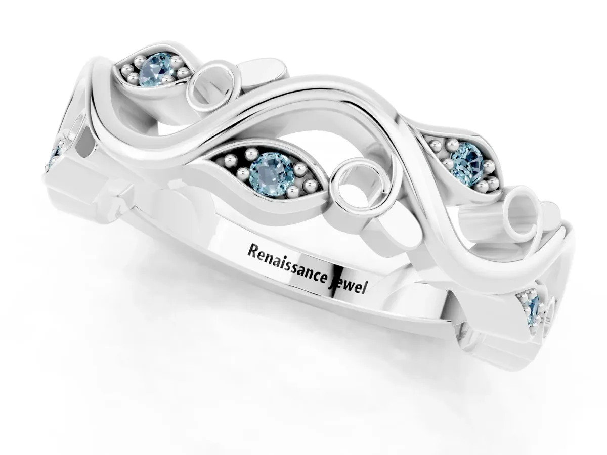 Marquise Aquamarine Vine Eternity Band with Bezel Setting Silver
