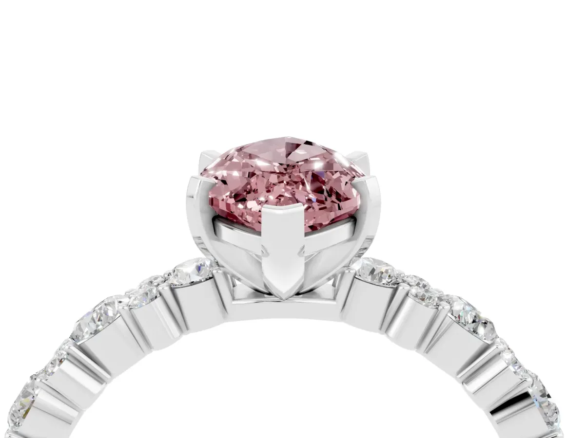 Marquise Cut Morganite Side Stone Solitaire Ring with Round and Four-Prong Setting Silver