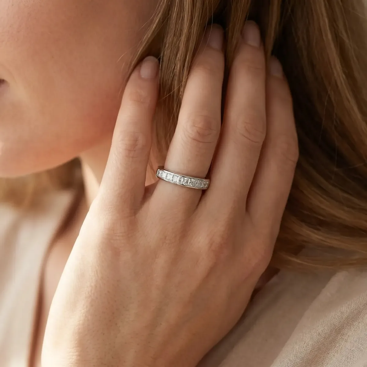 Channel Set Princess Cut Diamond Eternity Band White gold