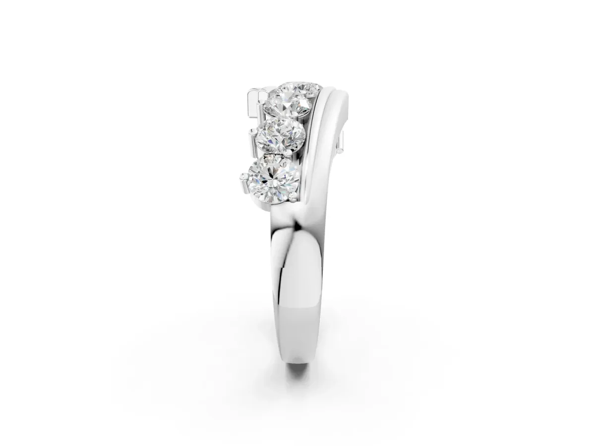 Round Diamond Wave Band with Channel and Shared Prong Setting Platinum
