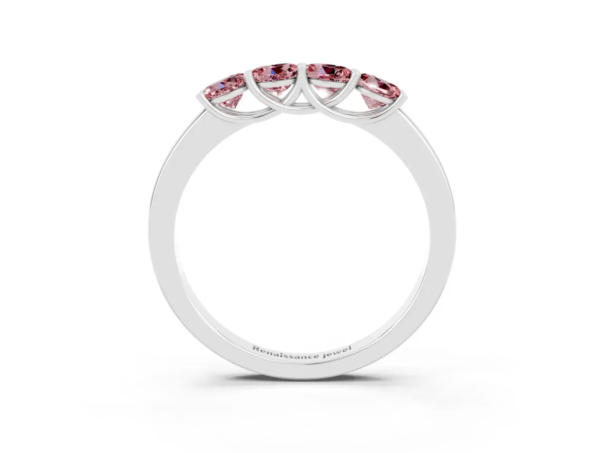 Four-Stone Round Morganite Prong-Set Band Silver