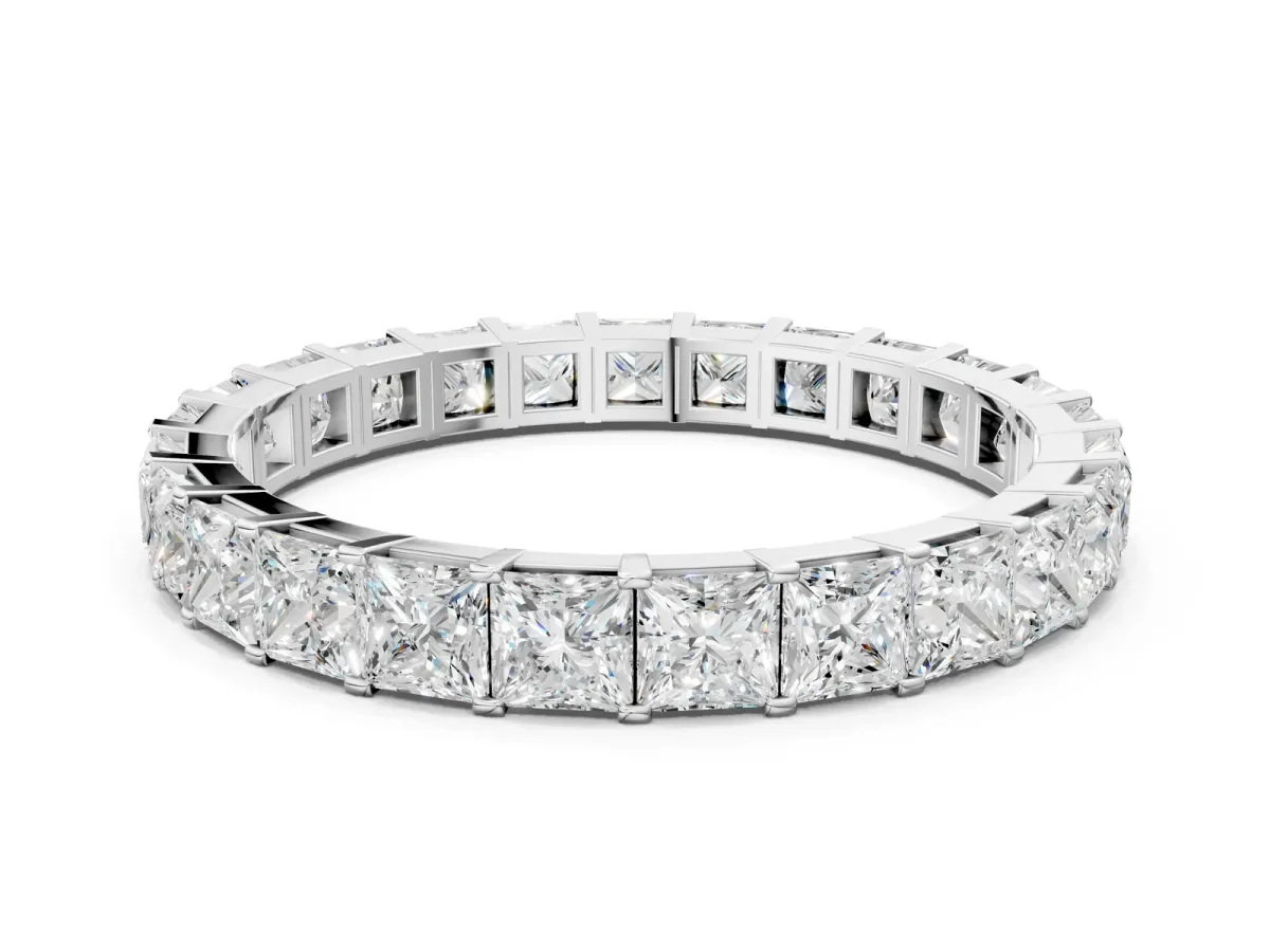 Princess Cut Diamond Eternity Band with Channel Setting and Shared Prong Silver