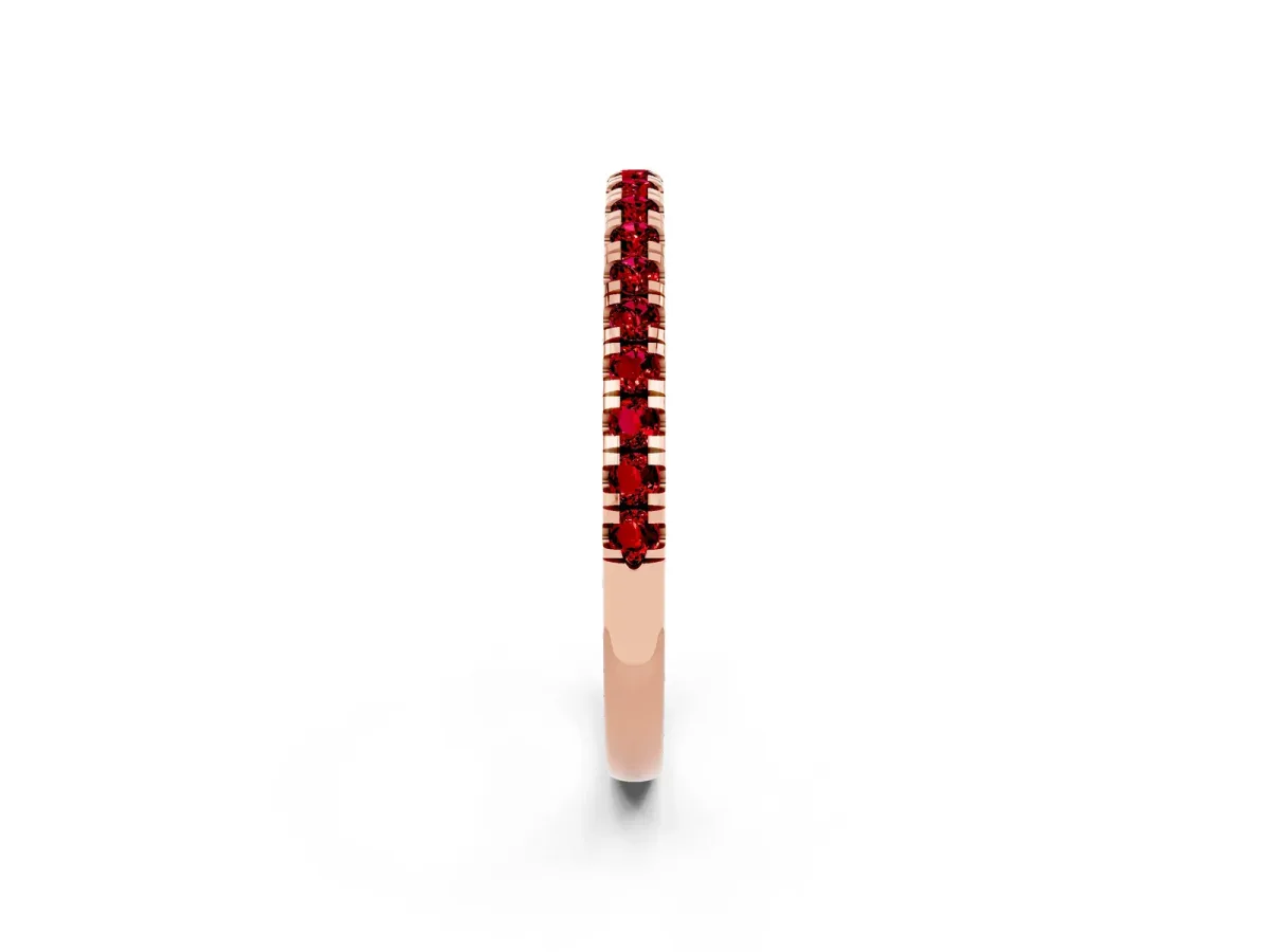 Pavé Round Ruby Half Eternity Band with Shared Prong Setting Rose gold