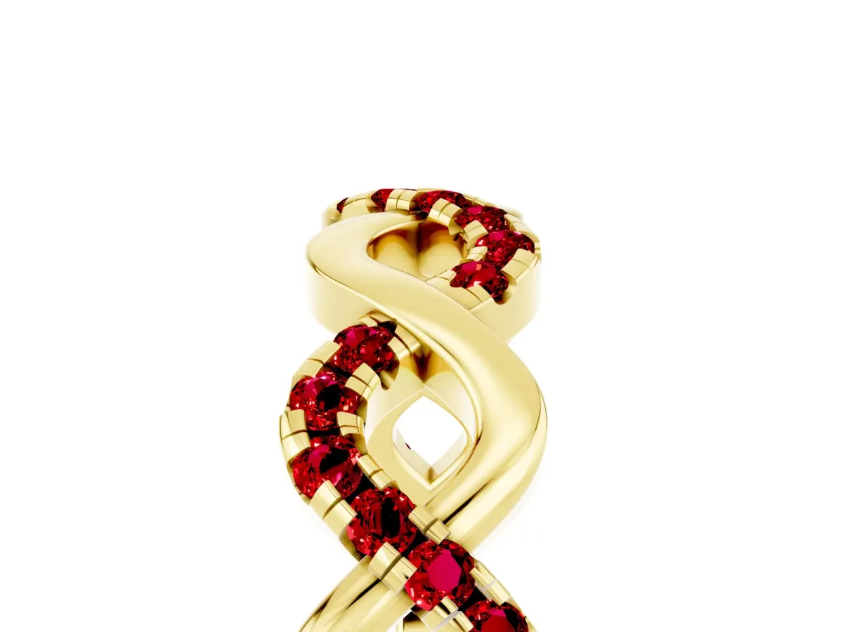 Twist Infinity Round Ruby Band with Pavé Setting Yellow gold