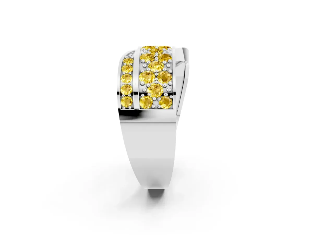 Pavé Round Yellow Sapphire Crossover Band with Bead Prong Setting Platinum