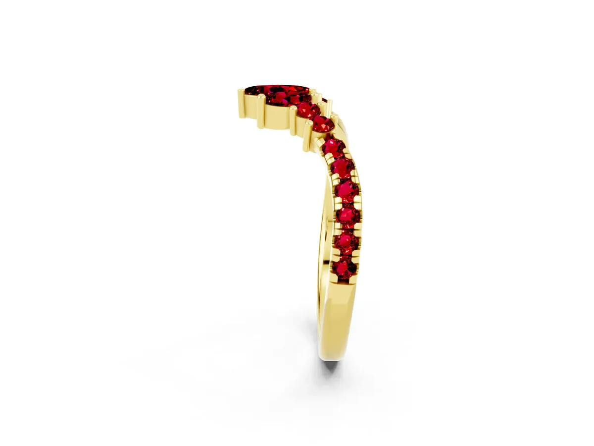 Chevron Marquise and Round Ruby Open Band with Prong Setting Yellow gold