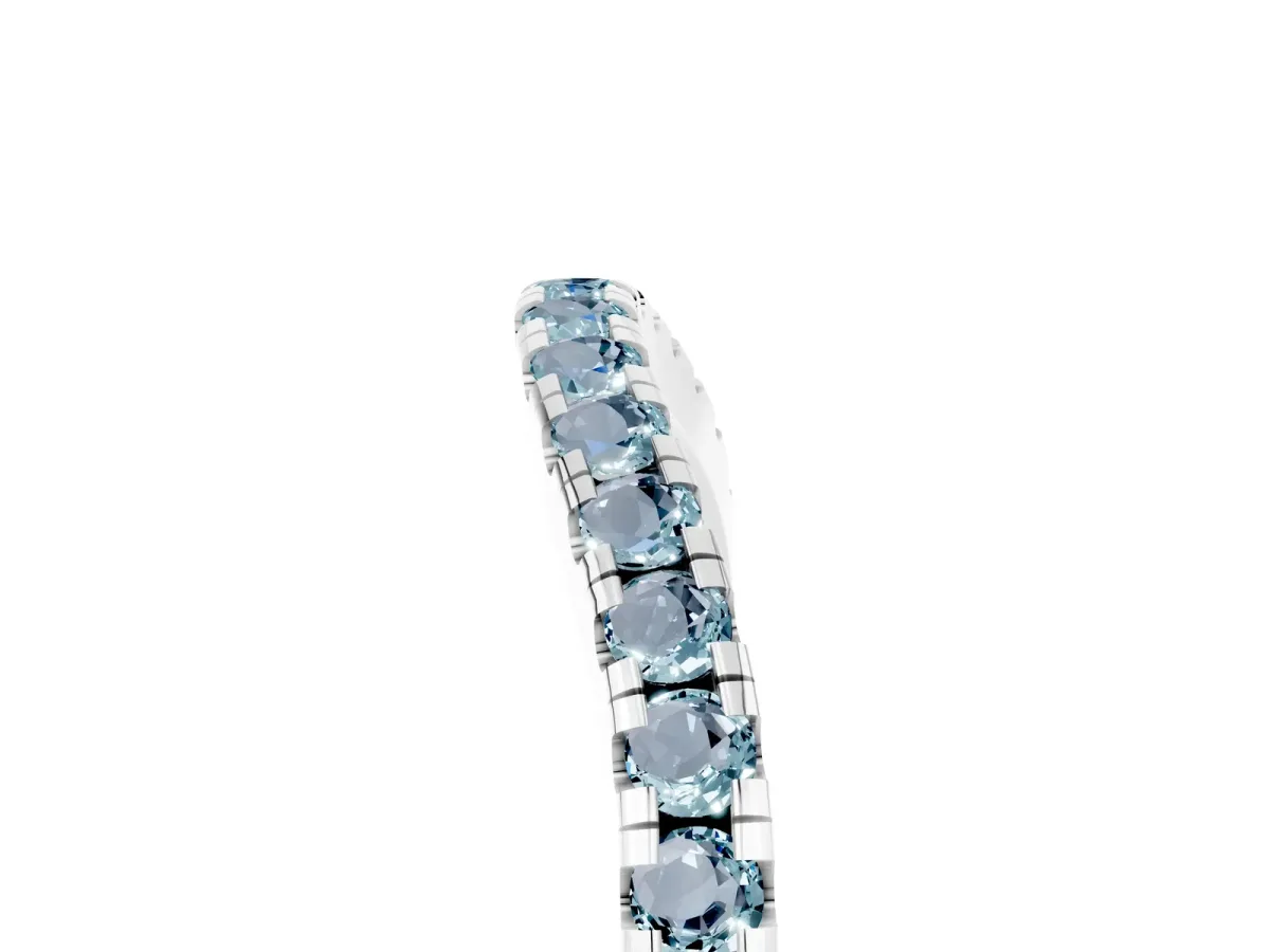 Round Aquamarine Pavé Half Eternity Band with Shared Prong Setting Silver