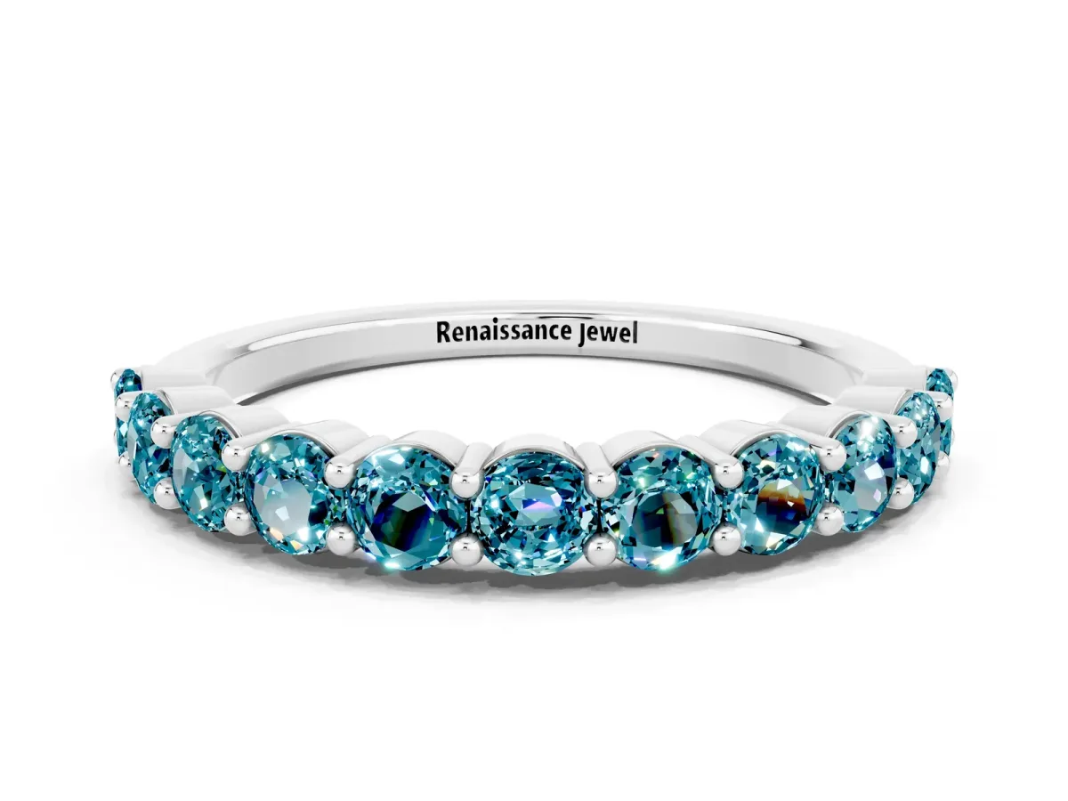 Round Blue Topaz Half Eternity Band with Prong Setting White gold
