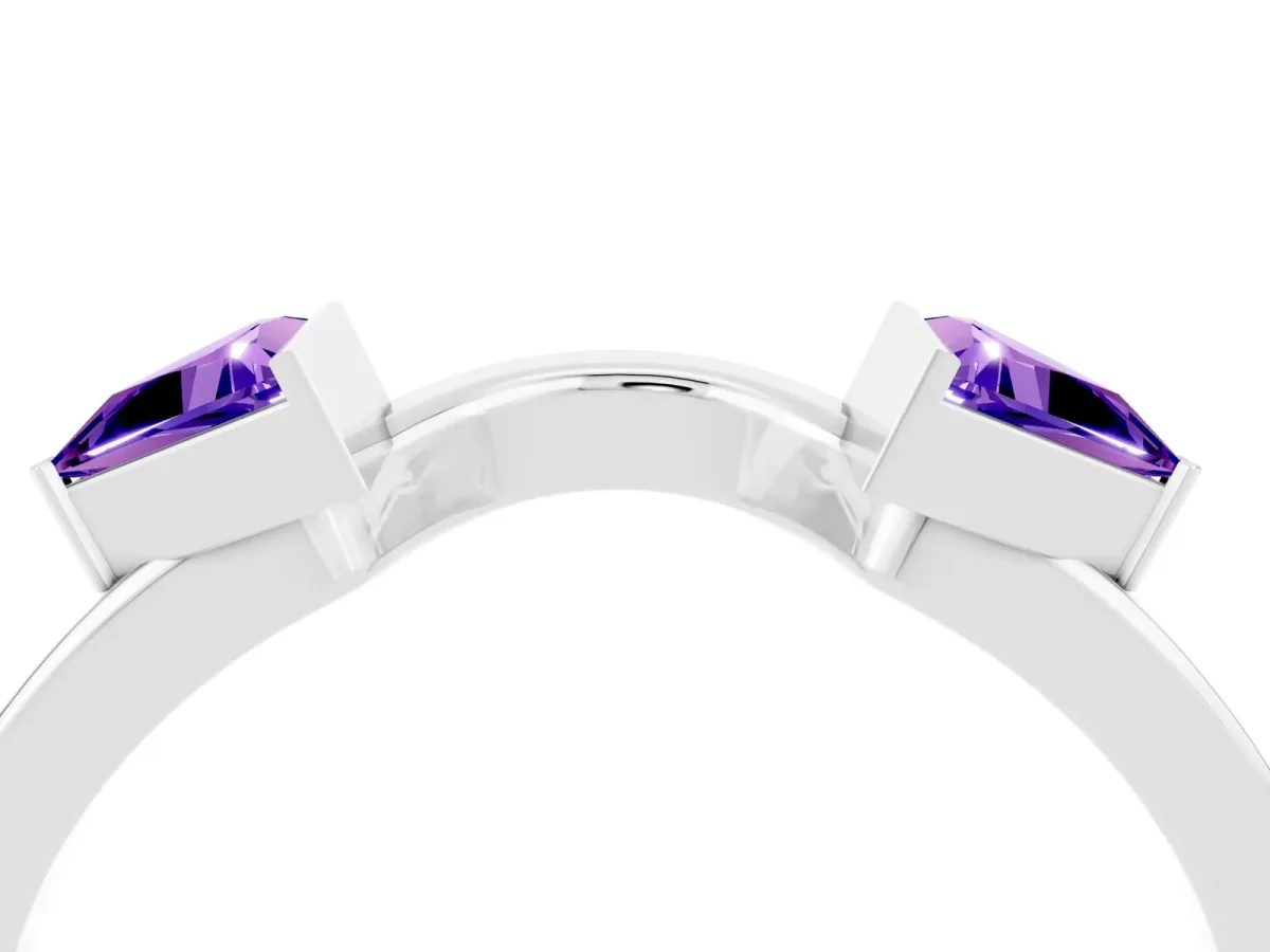 Trillion Tanzanite Open Band Ring with Bezel Setting Silver