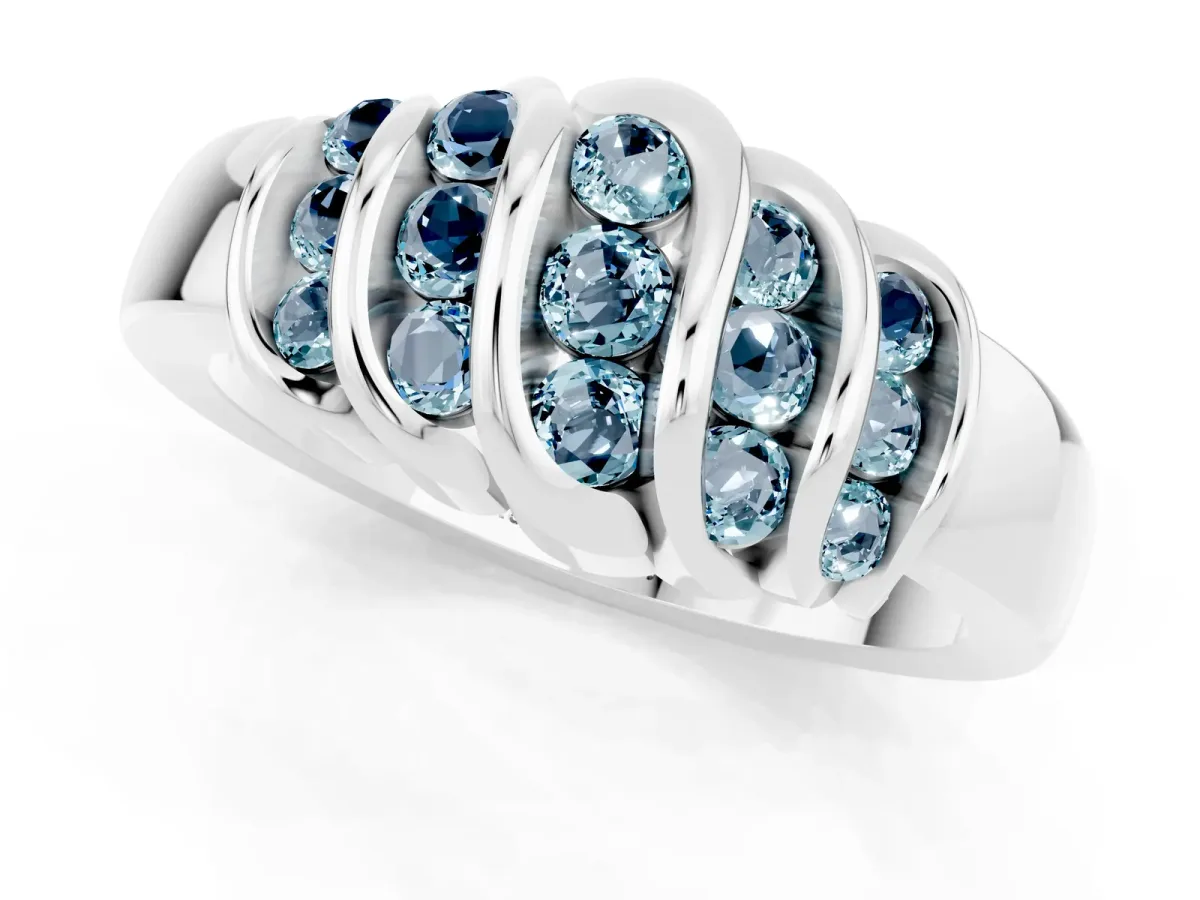 Round Aquamarine Multi-Row Crossover Band White gold