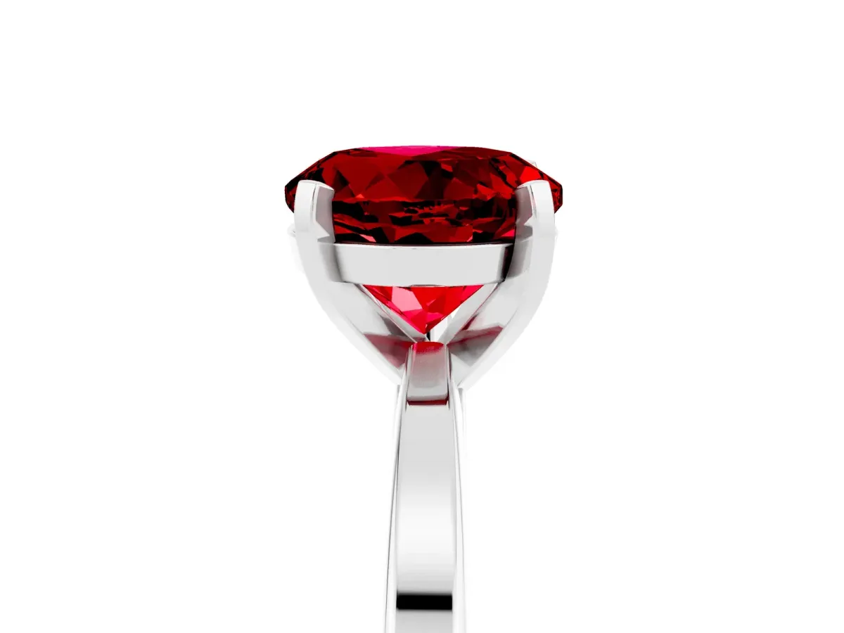Round Cut Ruby Solitaire Engagement Ring with Classic Band and Four-Prong Setting Silver