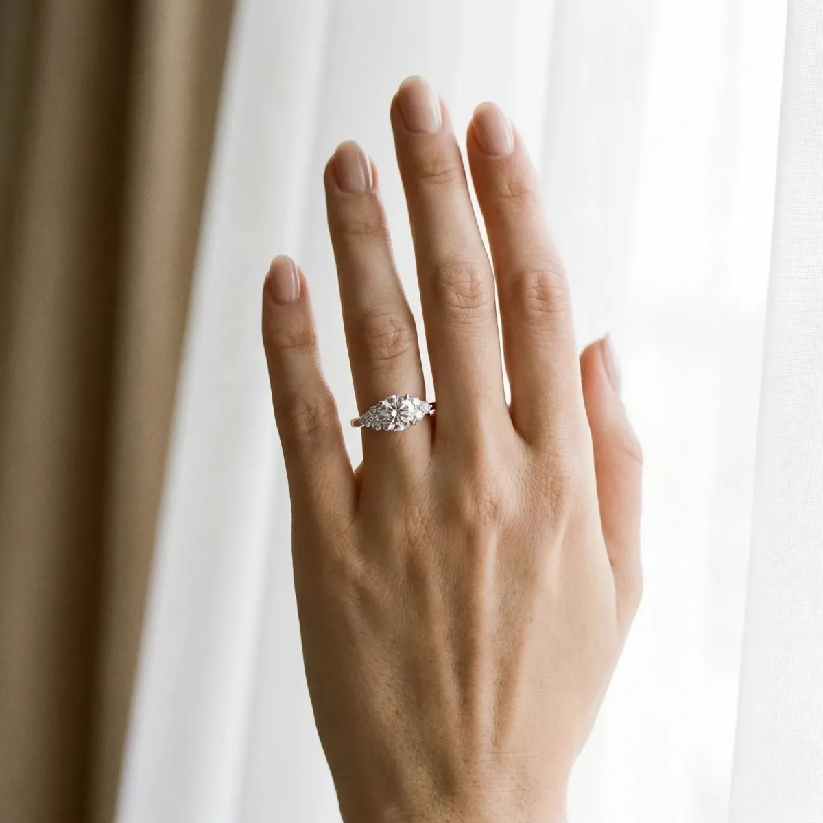 Asscher Cut Brilliant Diamond Cluster Accent Solitaire Ring with Prong Setting Platinum
