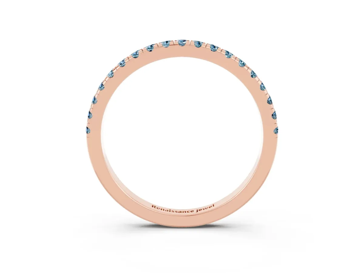 Pavé Round Aquamarine Half Eternity Band with Shared Prong Setting Rose gold