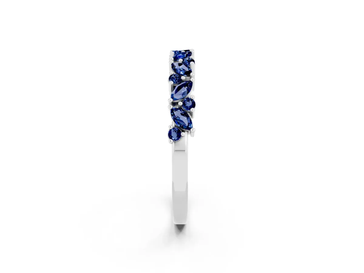 Marquise and Round Blue Sapphire Vine Eternity Band with Prong Setting Silver