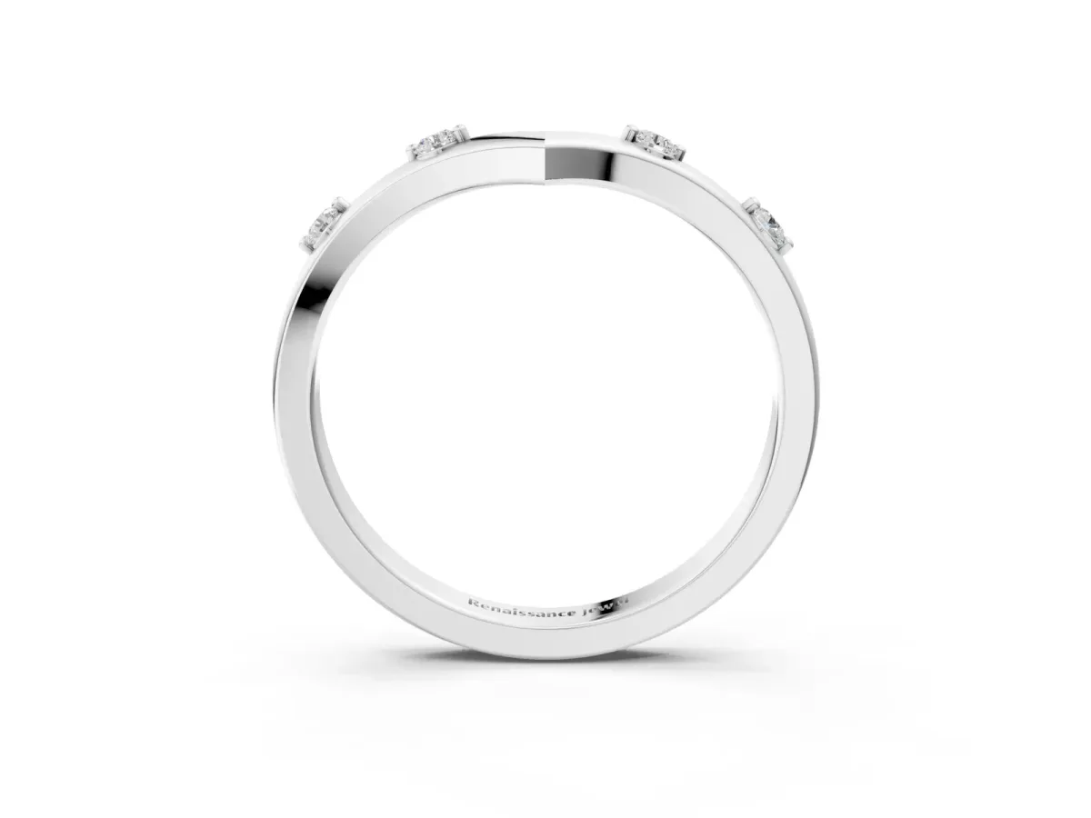 Diamond Chevron Band with Round Stones and Prong Setting White gold