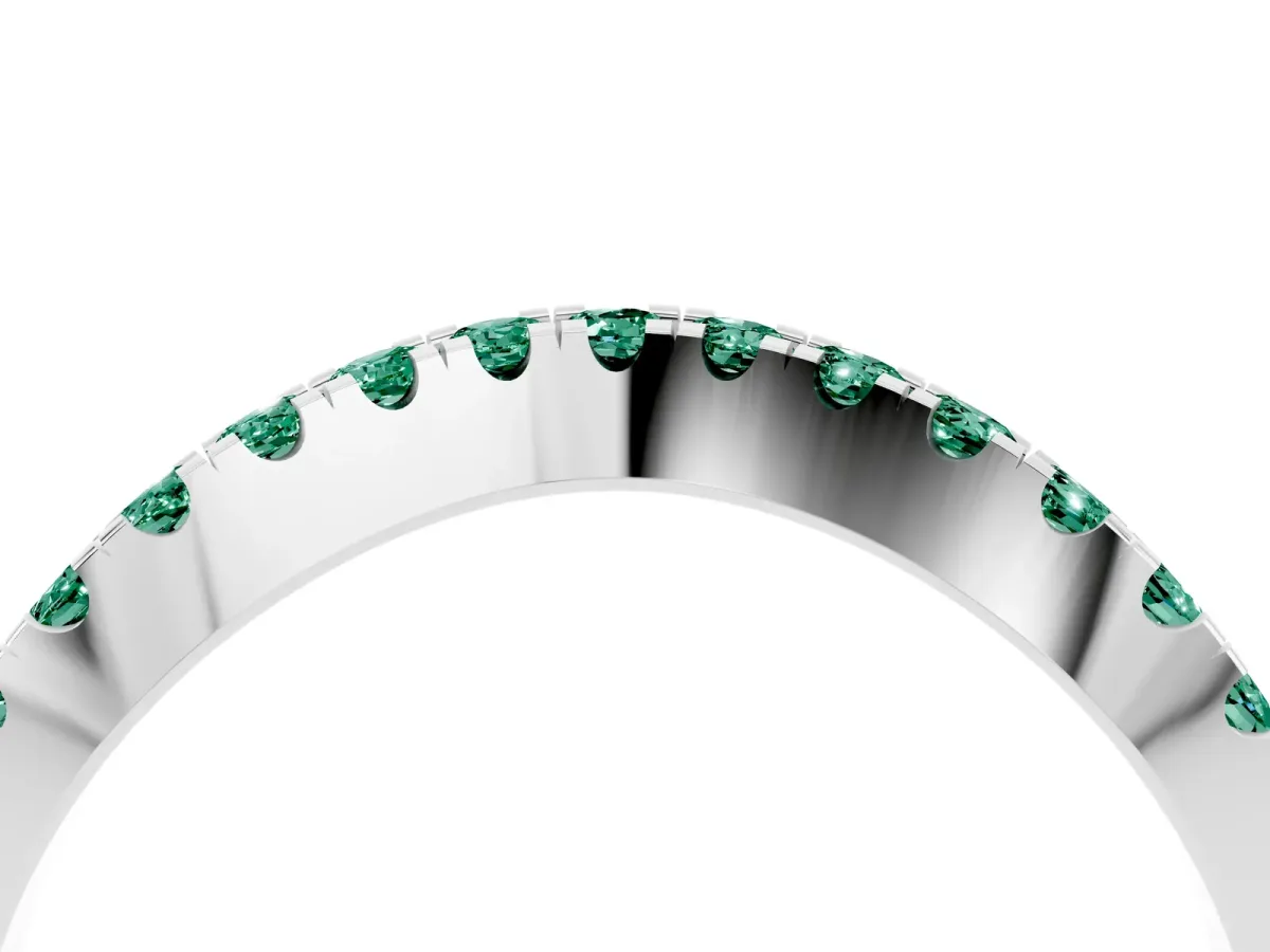Round Green Sapphire Pavé Curved Band with Shared Prong Setting Silver