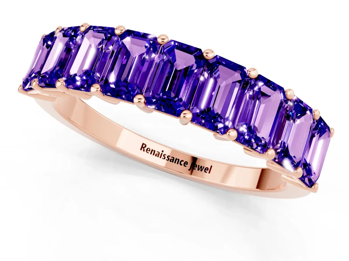 Emerald Cut Tanzanite Prong-Set Eternity Band Rose gold