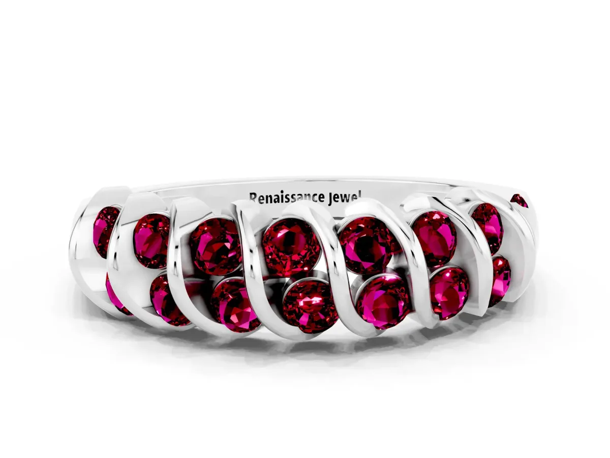Channel Set Round Garnet Multi-Row Band Silver