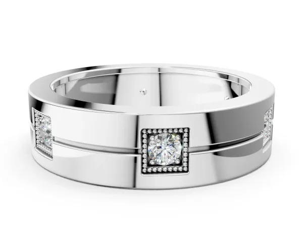 Round Diamond Square Station Mens Band Platinum