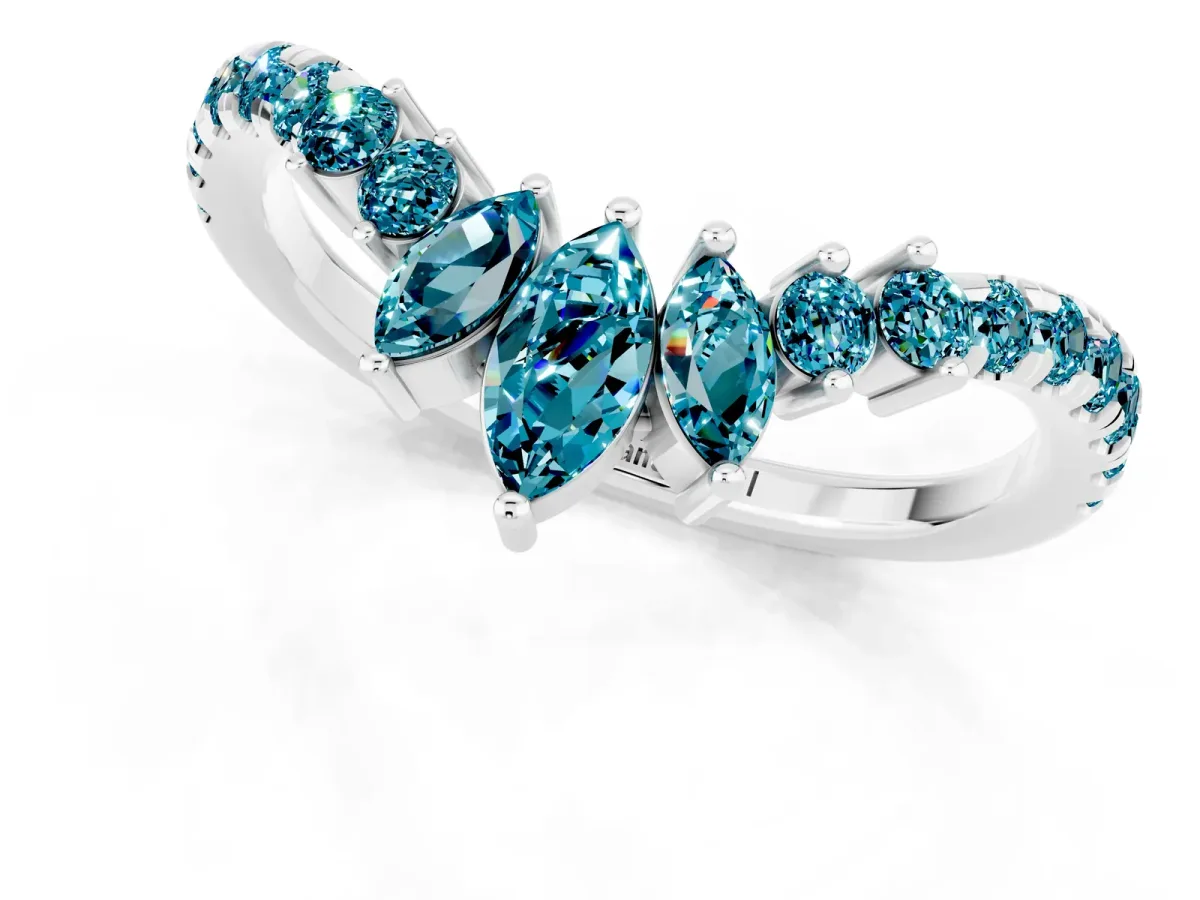 Chevron Marquise and Round Blue Topaz Open Band with Prong Setting Silver