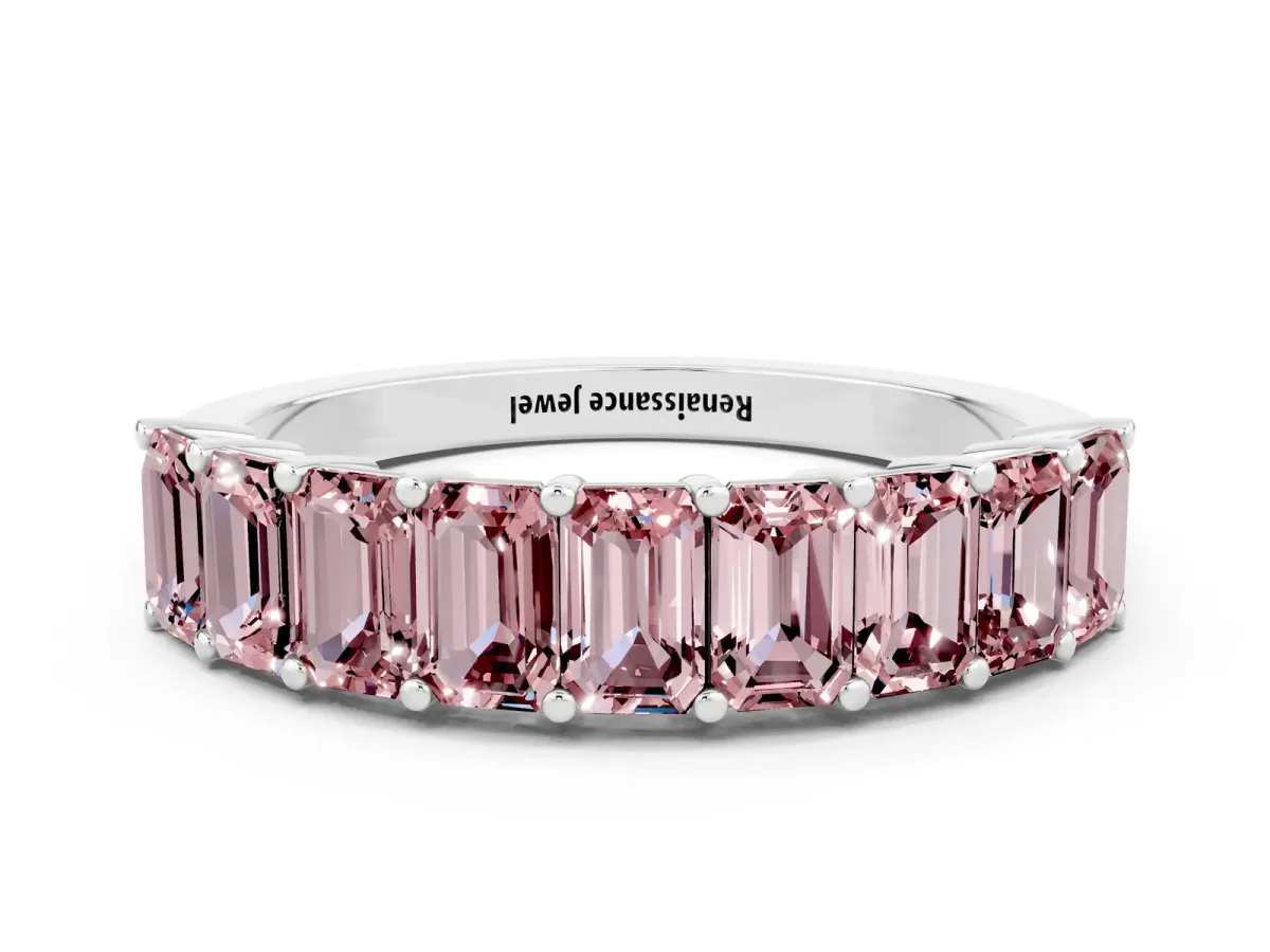 Emerald Cut Morganite Prong-Set Eternity Band Platinum
