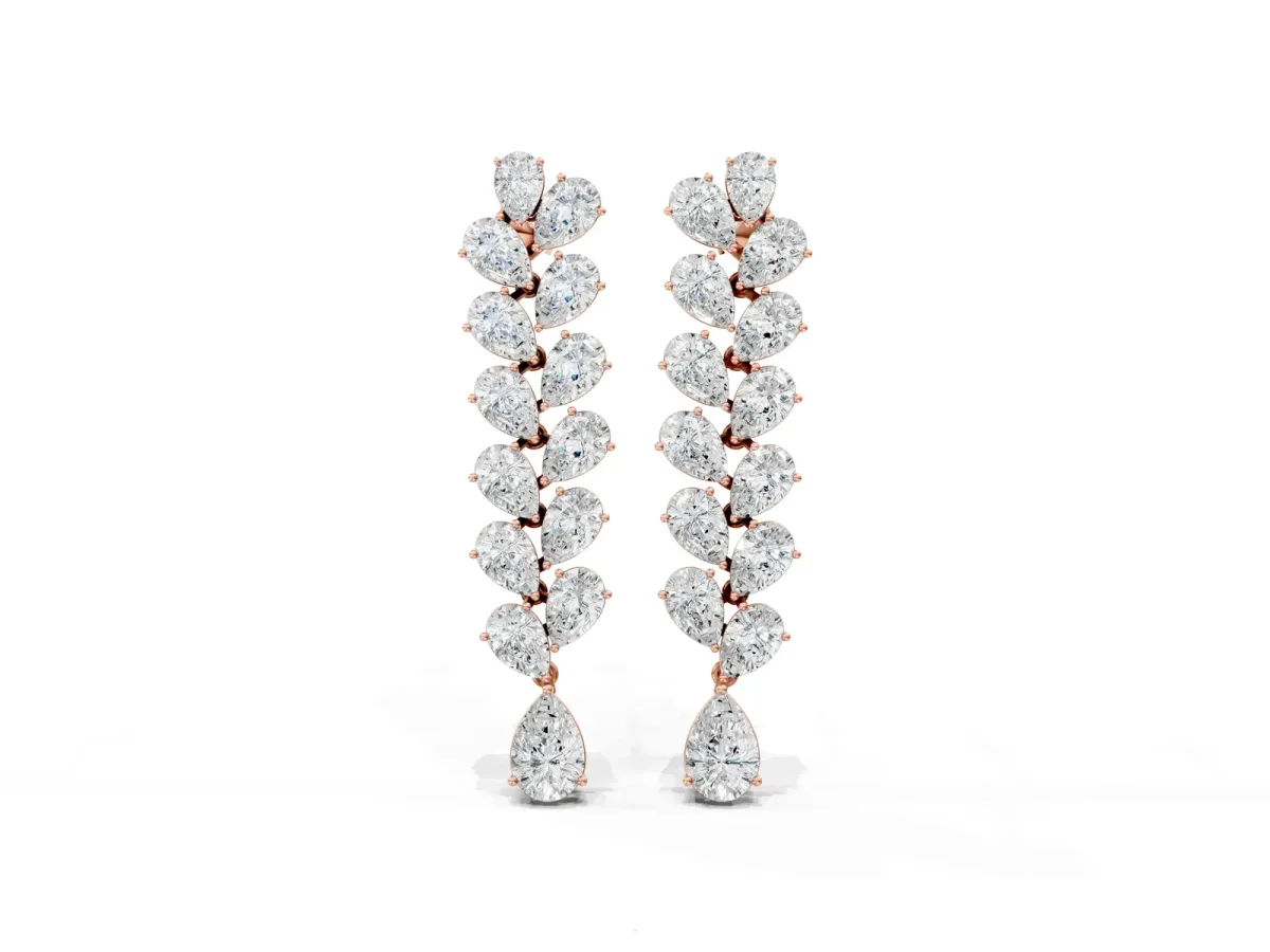 Pear Diamond Cascading Leaf Drop Earrings Rose gold