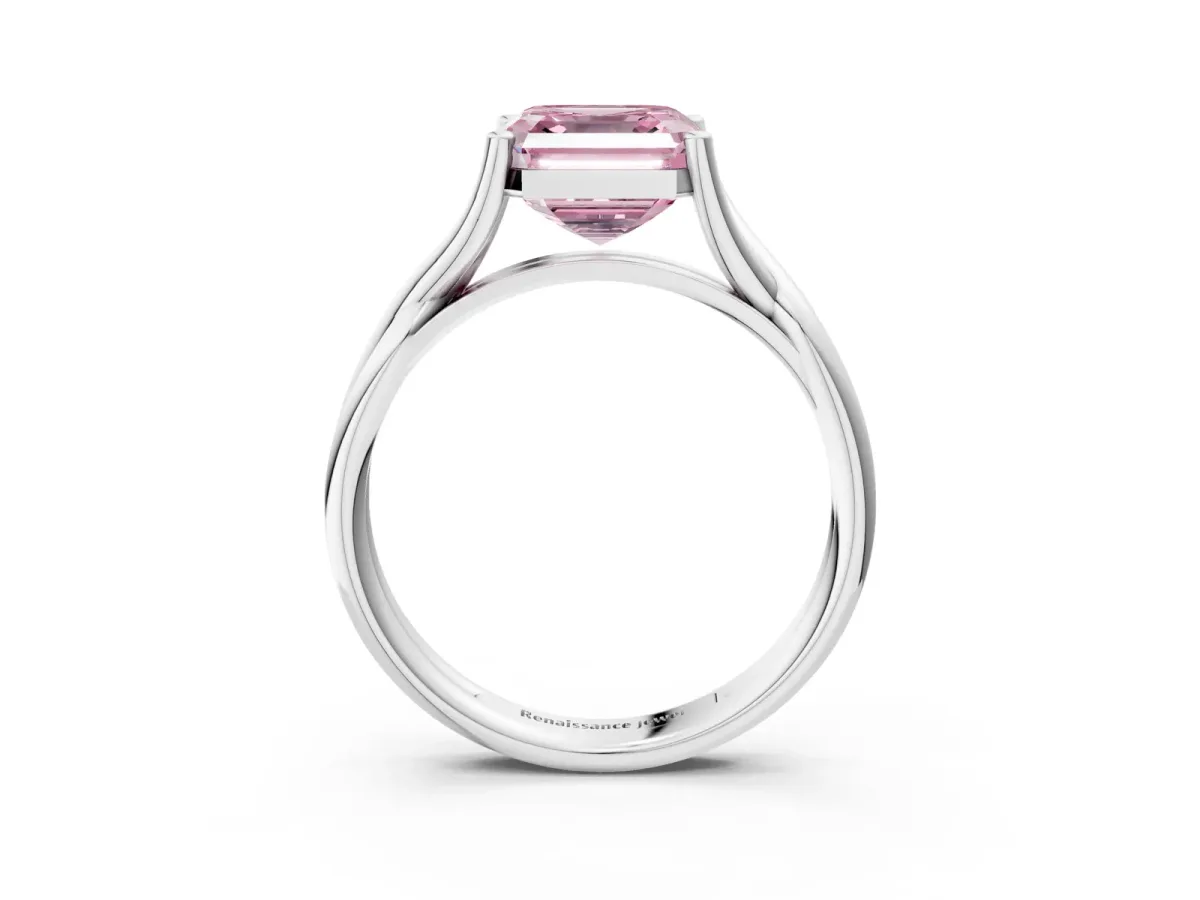 Fancy Pink Asscher Cut Diamond Solitaire Twist Band Prong Setting Ring Platinum