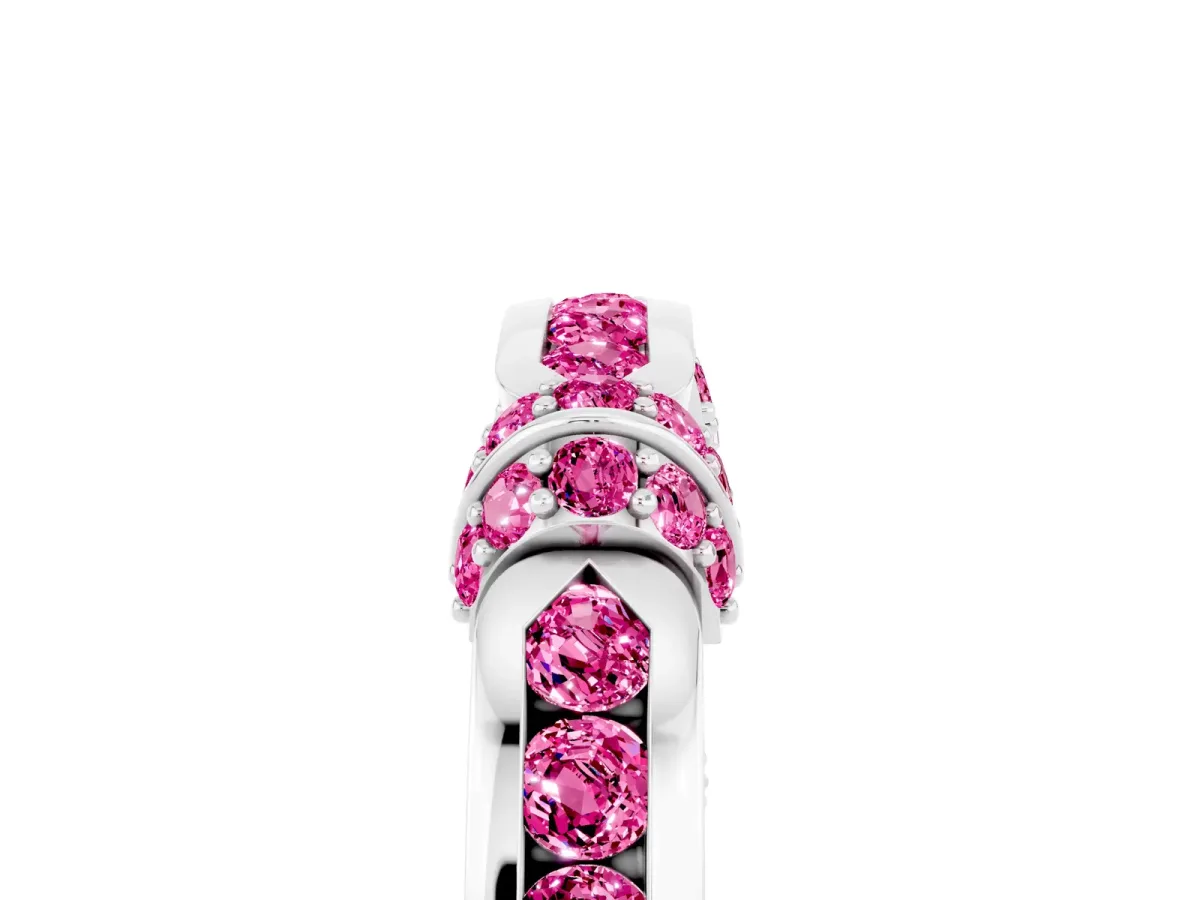 Pavé Round Pink Sapphire Link Band with Bezel Setting Silver