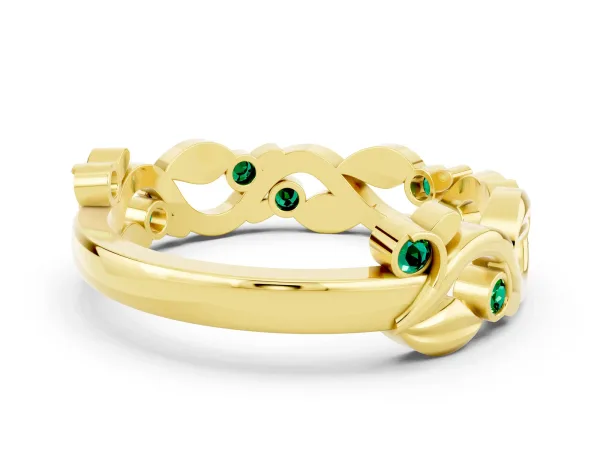 Round Emerald Leaf Eternity Band with Bezel Setting Yellow gold
