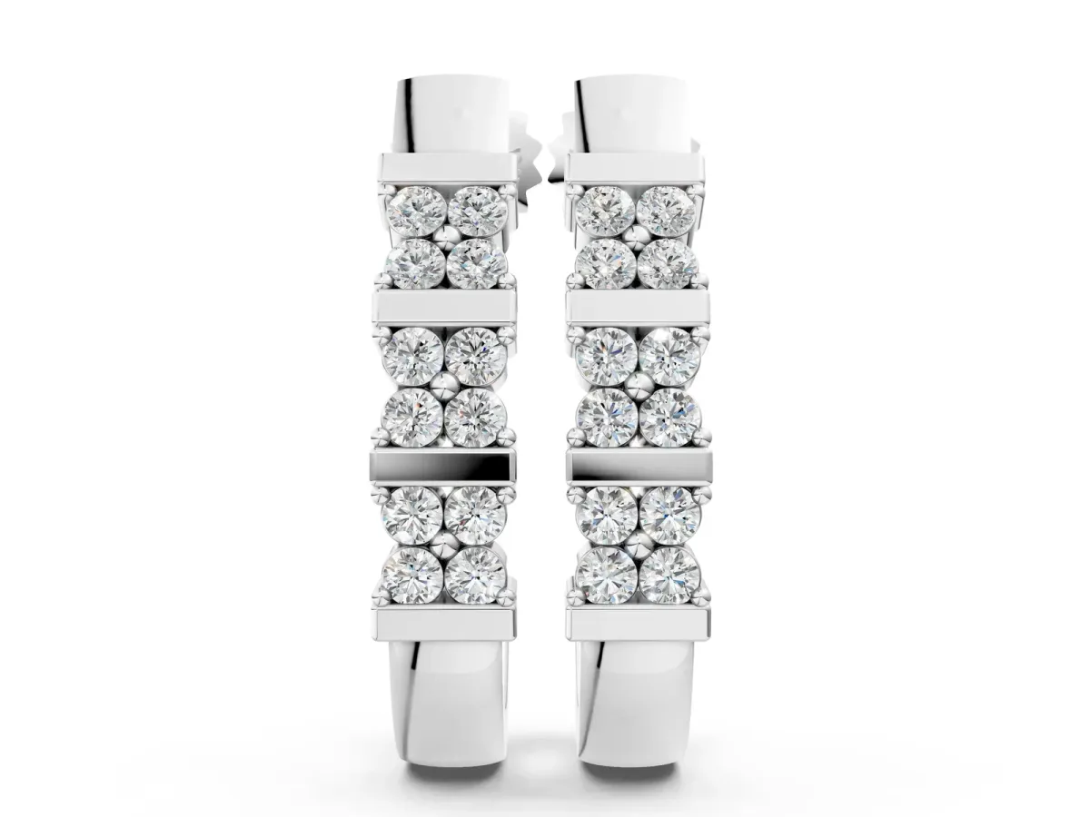 Round Diamond Channel-Set Hoop Earrings with Four-Prong Setting Silver