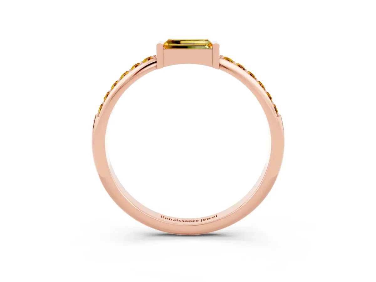 Baguette Citrine Pavé Band with Bar Setting Rose gold