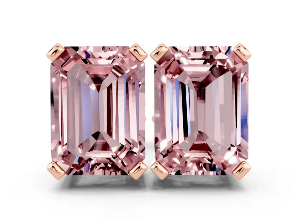Emerald Cut Morganite Stud Earrings Rose gold