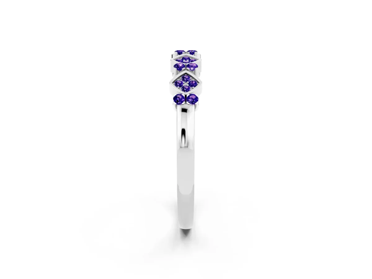 Pavé Cushion Tanzanite Cluster Eternity Band with Prong Setting Silver