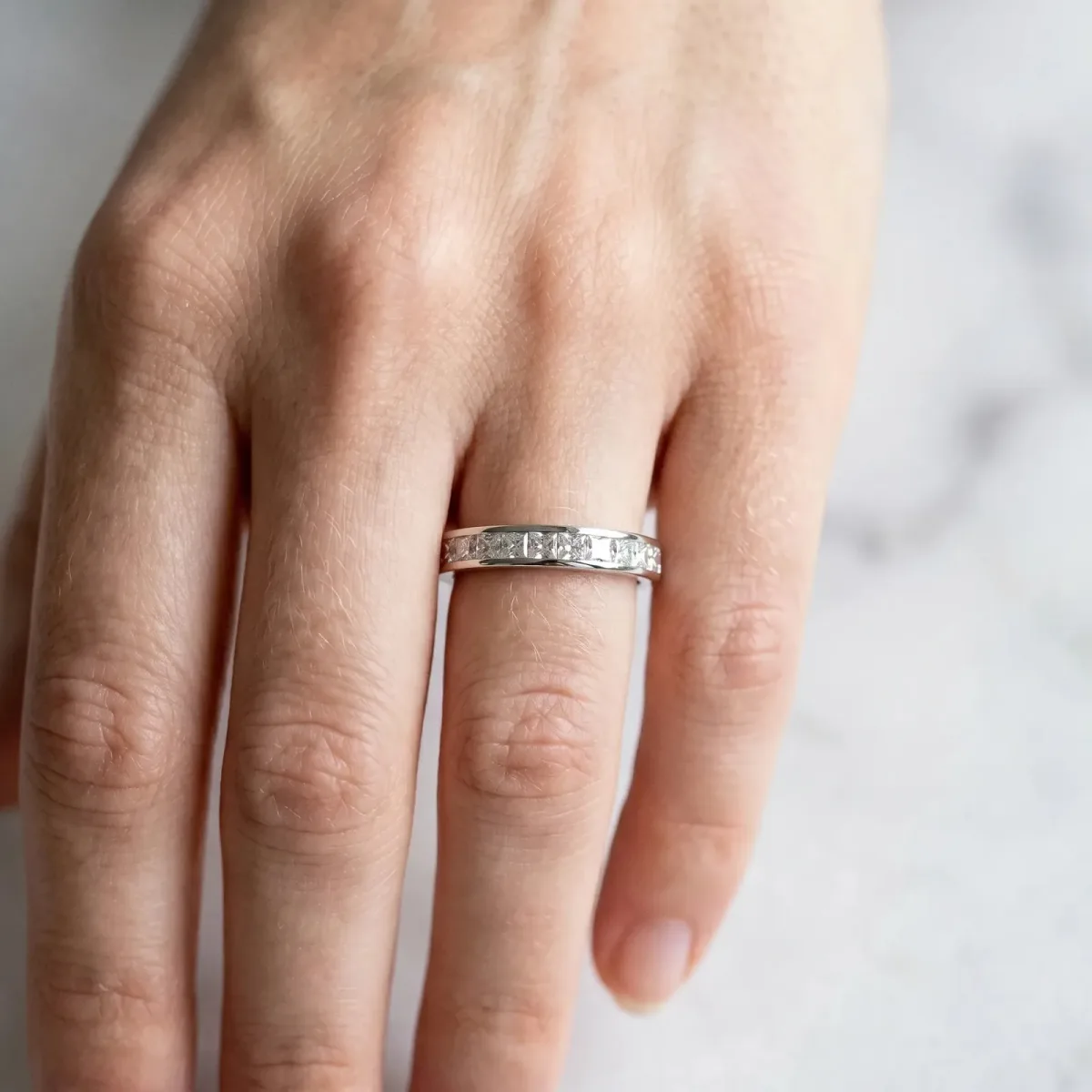Princess Cut Channel Set Diamond Eternity Band White gold